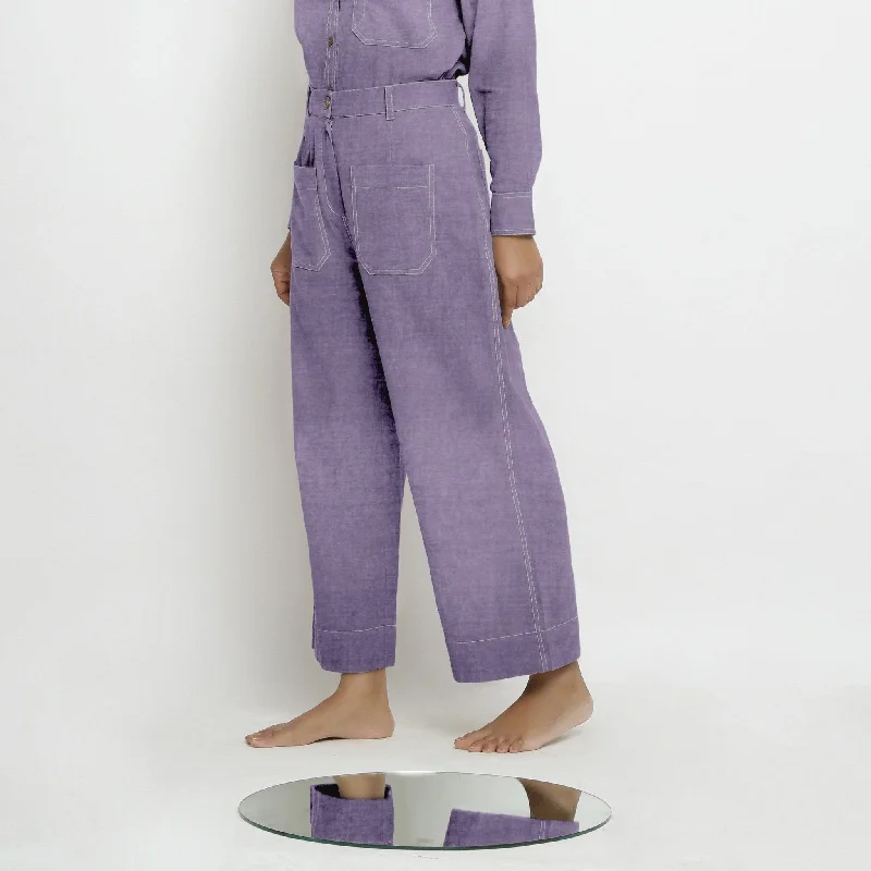 Lavender Cotton Linen Patch Pocket Wide Legged Pant