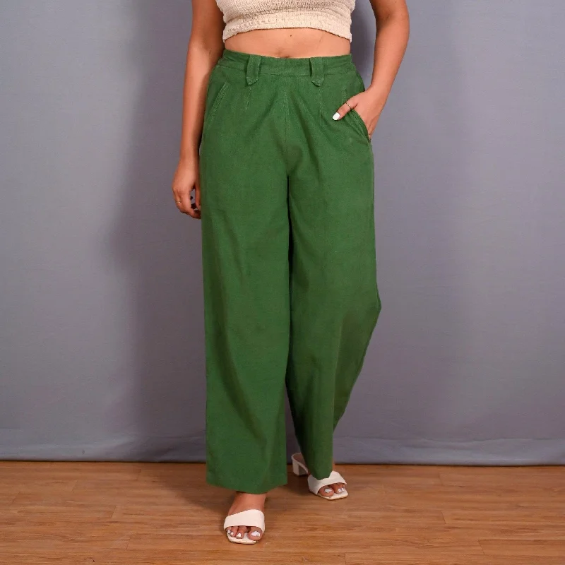 Moss Green Warm Cotton Corduroy Elasticated Wide Legged Pant