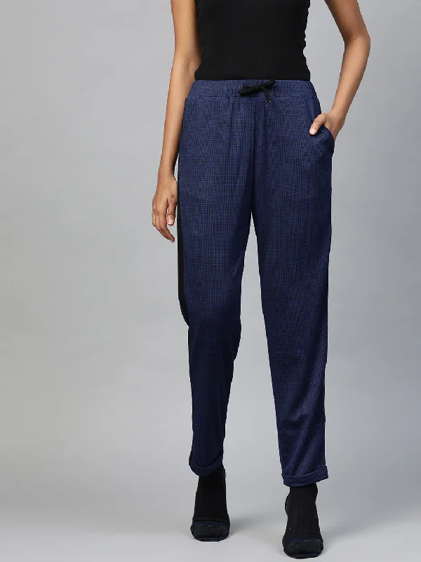 Navy Check Side Tape Jacquard Pants