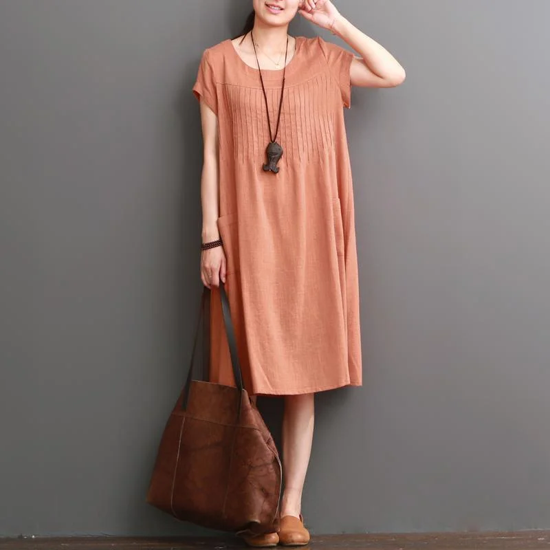 Orange cotton dresses summer short sleeve maxi dress