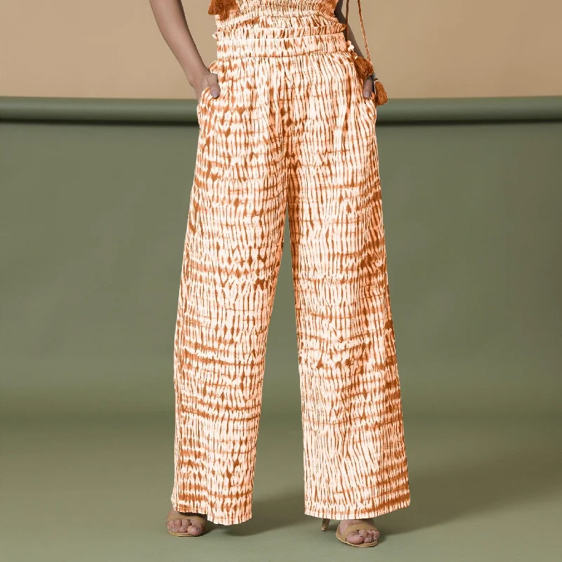 Orange Tie-Dye Cotton High-Rise Elasticated Wide Legged Pant