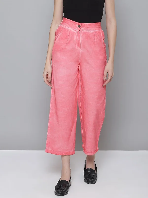 Pink Twill Pigment Wash Straight Pants