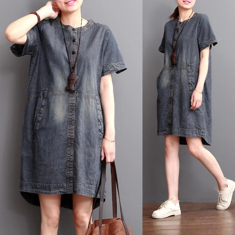 Plus size denim dress summer denim sundress short sleeve