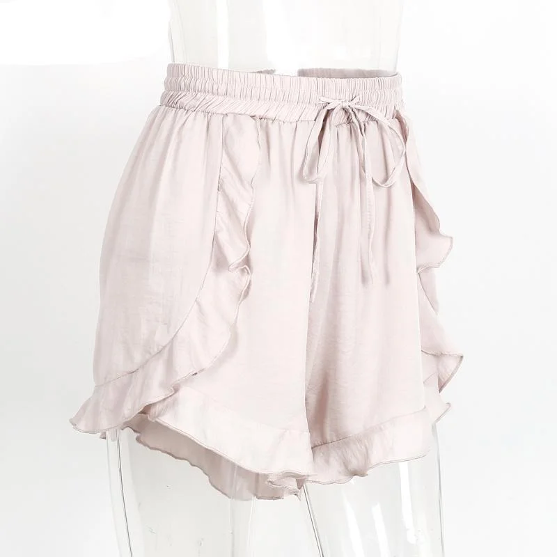 Ruffles High Waist Shorts Women Sexy Drawstring Beach Summer Shorts