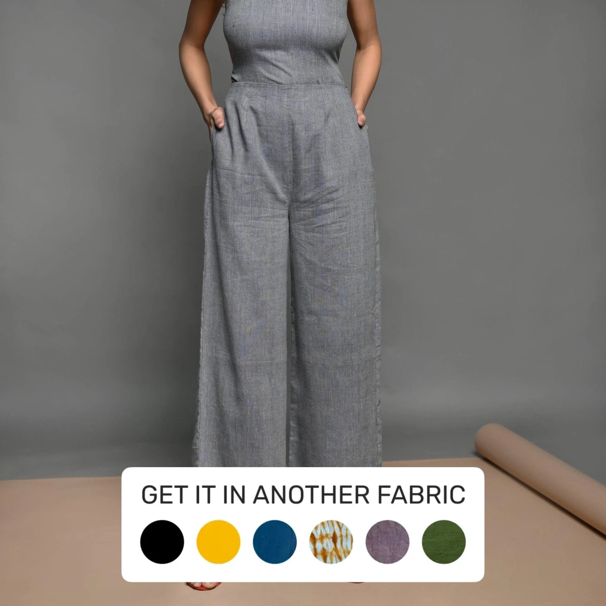 Slate Grey Handspun Cotton High-Rise Wide Legged Pant