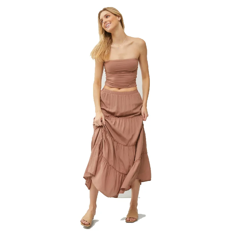 SURF WORLD -  TIERED MAXI SKIRT - Brown