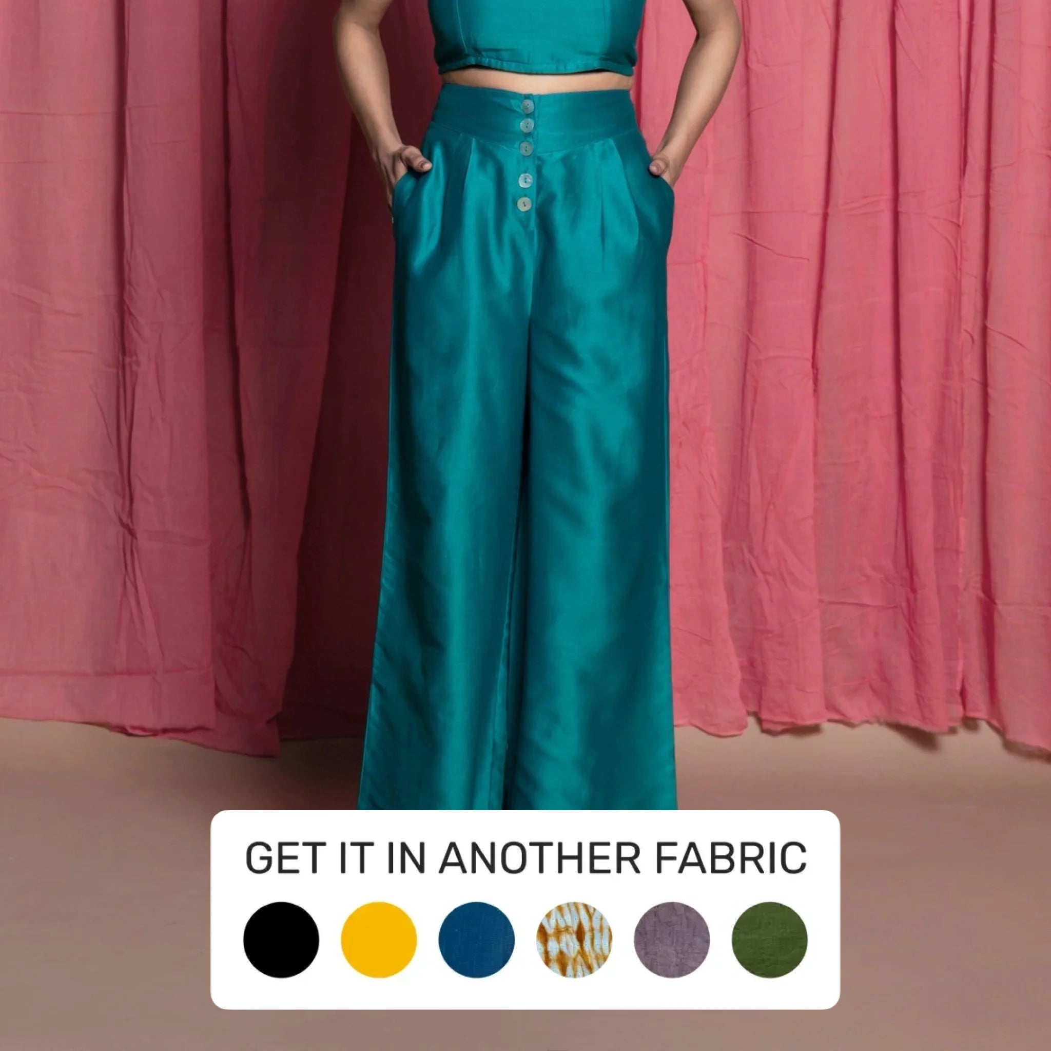 Teal Cotton Chanderi High-Rise Wide Legged Pant