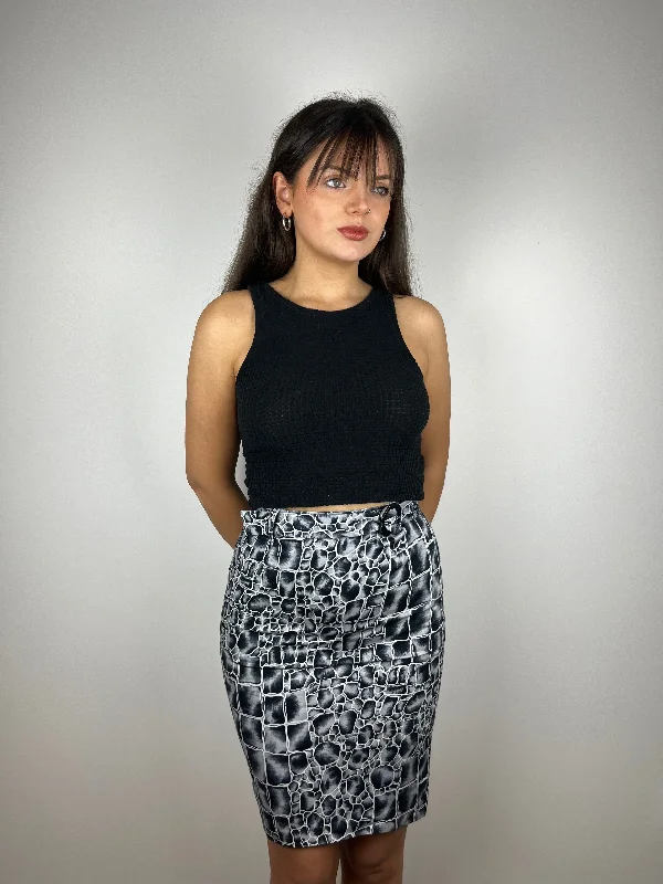 Vintage Croc Print Belted Skirt