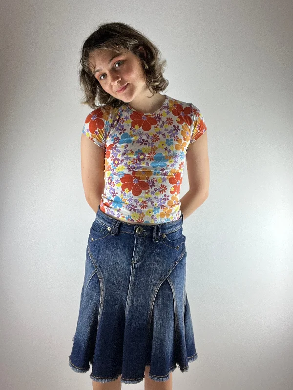 Vintage Denim Pleated Skirt