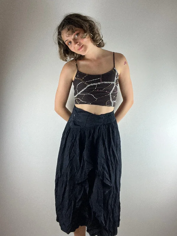 Vintage Long Ruffled Black Skirt