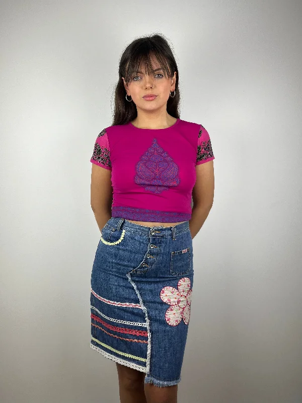 Vintage Y2K Embroidered Denim Skirt