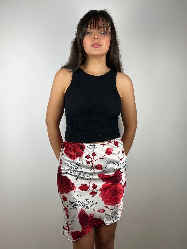 Vintage Y2K Red Floral Skirt