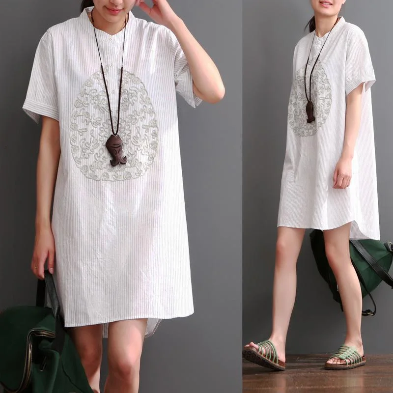 White casual dress summer print cotton dresses