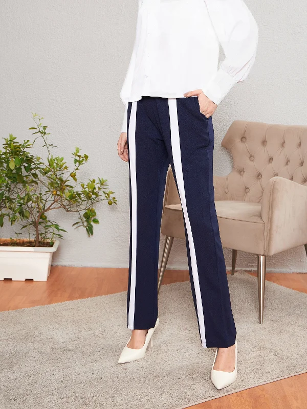 Women Navy Front Tape Bootleg Pants