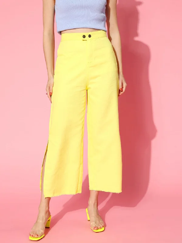 Women Yellow Side Slit Pants